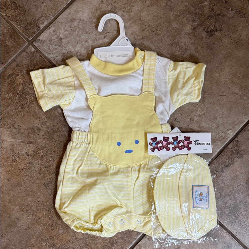 Vintage Yellow Baby Romper & Hat Set